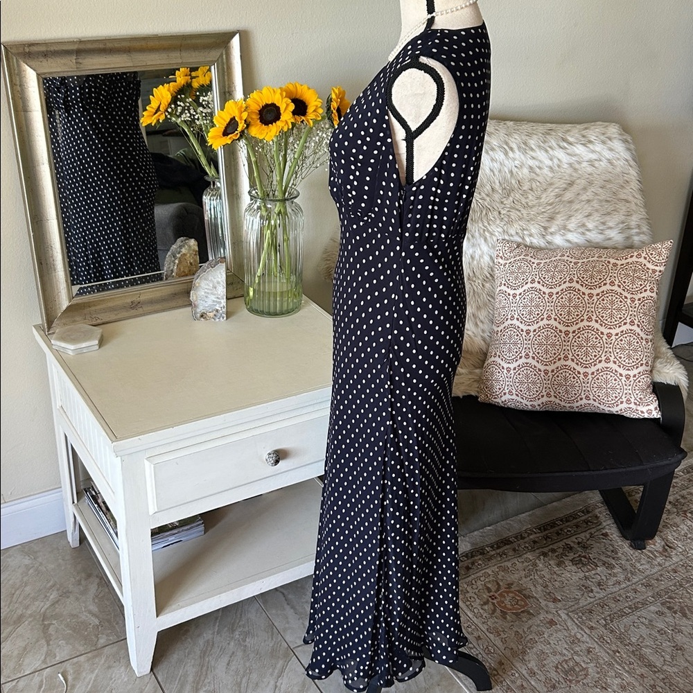 Style & Co. vtg navy polkadot chiffon feminine slip classic midi dress 8โ - Picture 5 of 14